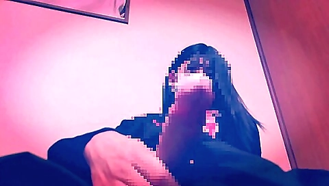 Japanese girl with small tits masturbates in front of mirror