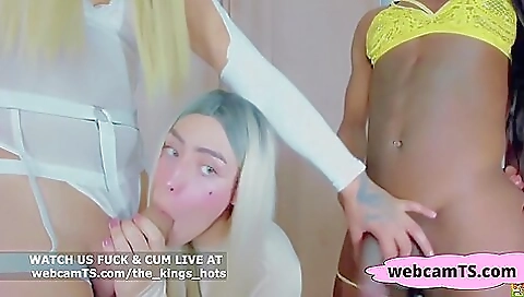 Hot ebony lesbian threesome with two shemale babes