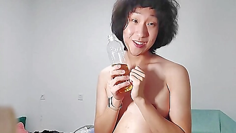 Horny asian chick with a sexy pink top and foot fetish