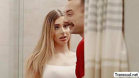 Blonde babe with a nice round ass is fucked hard on the floor