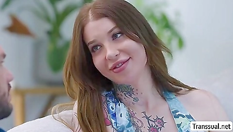 Busty shemale gets a good blowjob with a big ass and sucks a big cock