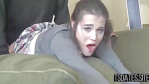 Amateur tranny fucked hard and gets a cumshot in her anus