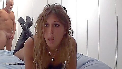 Blonde tranny fucked in a lesbian pose with her lover
