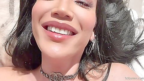 Bareback shemale in lingerie gets fucked by a huge dick